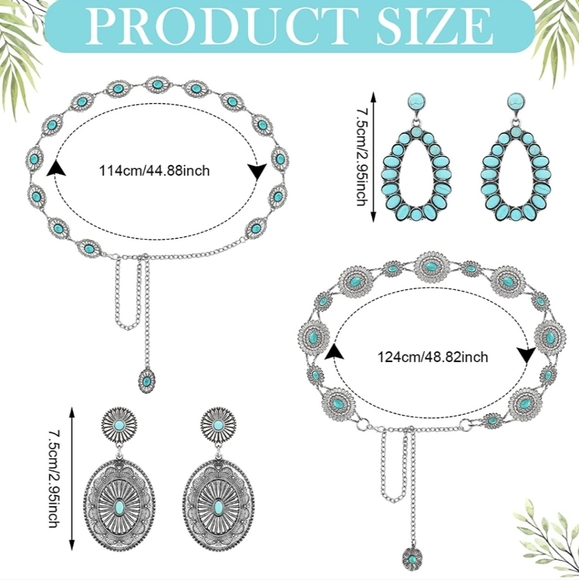 2 Concho Chain Belts with 2 sets of Bohemian Dangle Metal Large Oval ear… - Picture 4 of 4